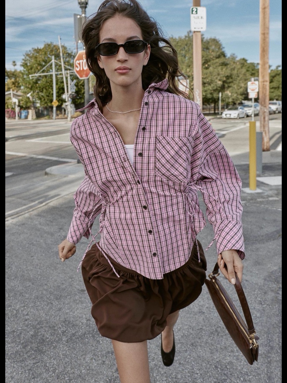 Zara Pink Plaid Button-Up Shirt